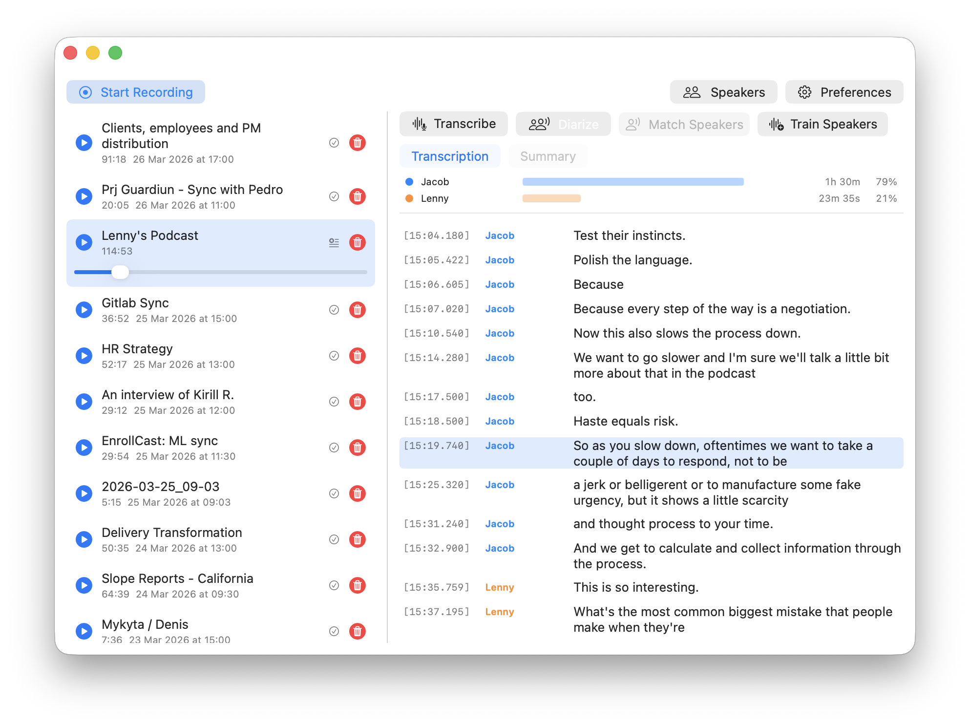 Listen to your recordings and rename speakers for automatic matching later